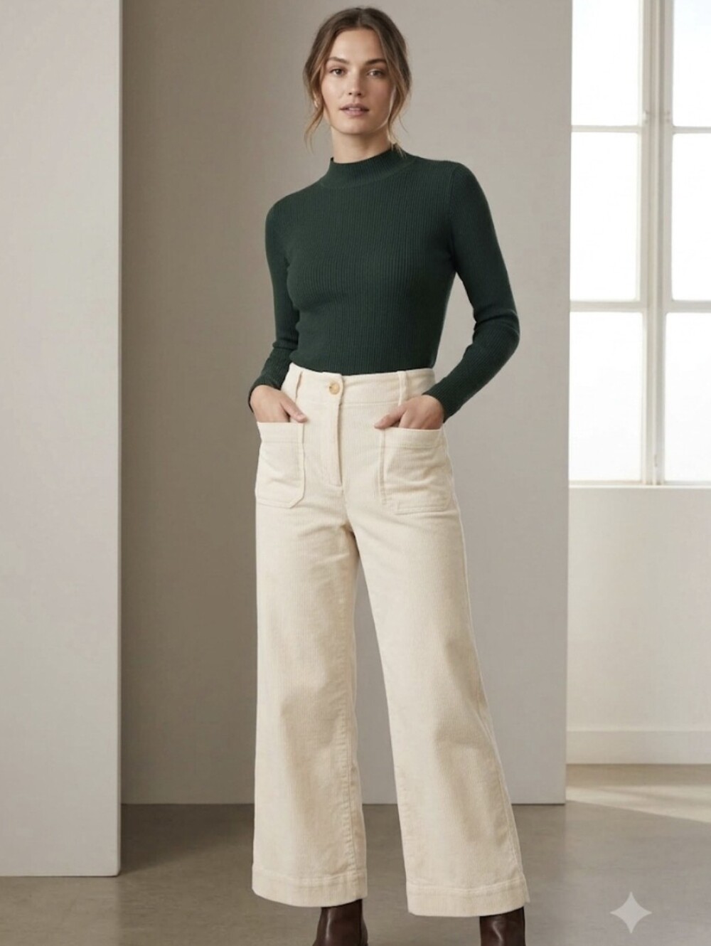 Maeve Anthropologie Colette Wide-Leg Corduroy Pants Off White Cream Size 25